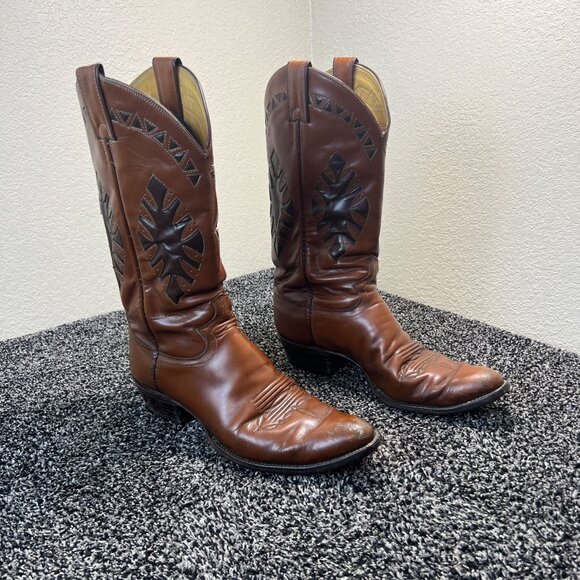 VTG Justin Leather Cowboy Boots Comb Last  9.5 B Brown Western Embroidered 2510 - Picture 16 of 16